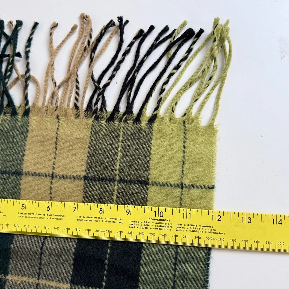Givenchy Green Black Plaid Cashmere Blend Scarf 50”